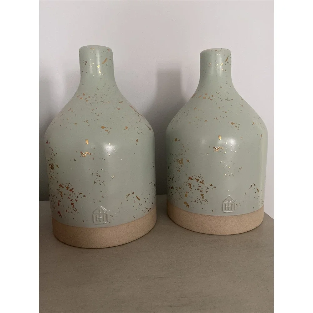 hearth and hand With magnolia Stoneware Vase Gold Sparked New Set Of Two